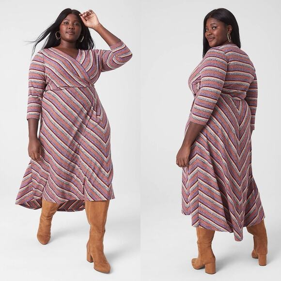 Lane Bryant 3/4-Sleeve Surplice Rib Midi Dress 22/24 NWT - Picture 1 of 9